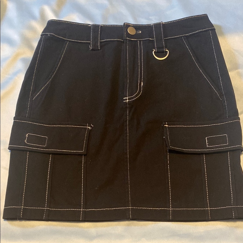 SO Black Cargo Mini Skirt with white stitching Size 0